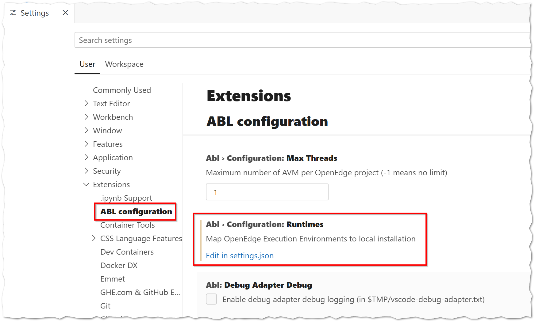 Edit in settings.json
